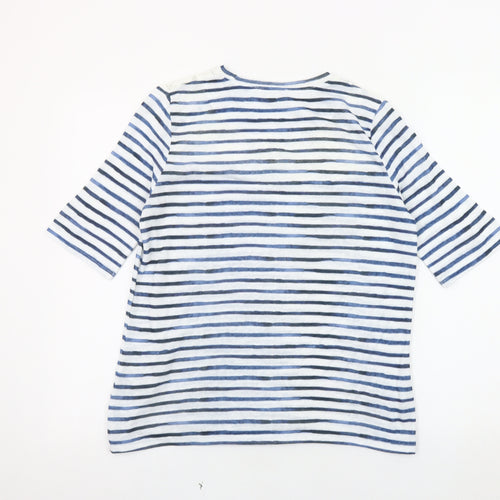 Marks and Spencer Women's Blue Striped 3/4 Sleeve T-Shirt