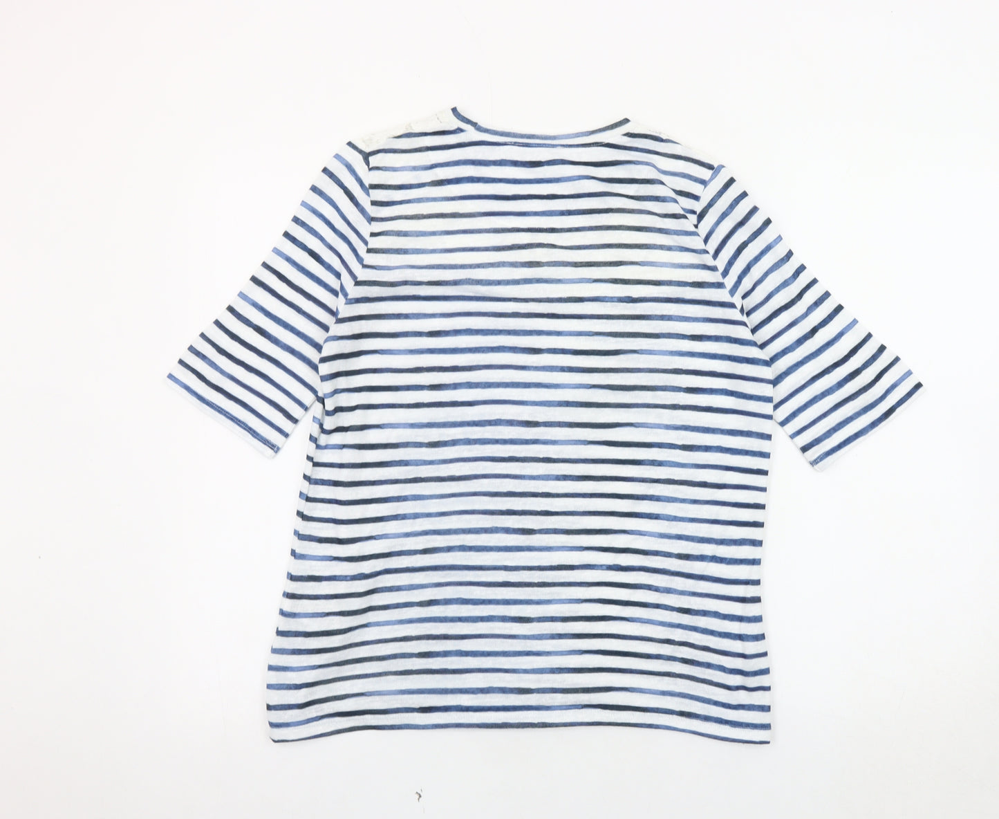 Marks and Spencer Women's Blue Striped 3/4 Sleeve T-Shirt