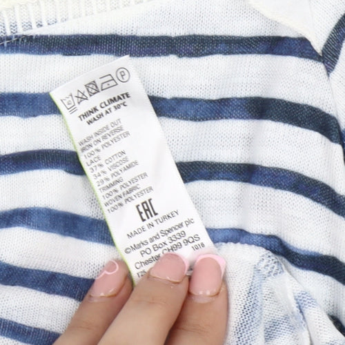 Marks and Spencer Women's Blue Striped 3/4 Sleeve T-Shirt