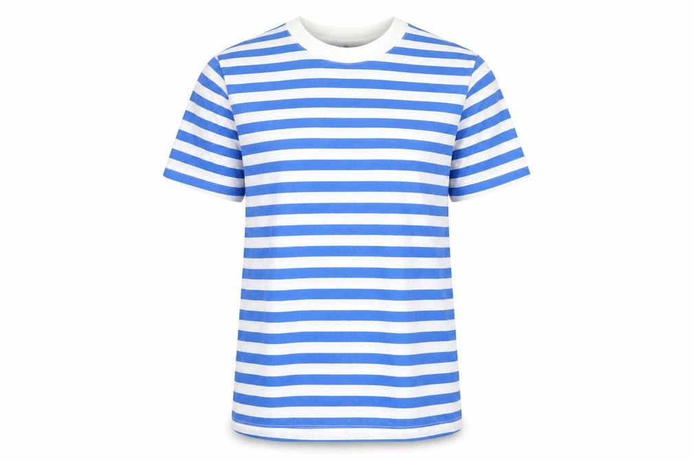 Front view of H&M Women's Blue Striped T-Shirt XS