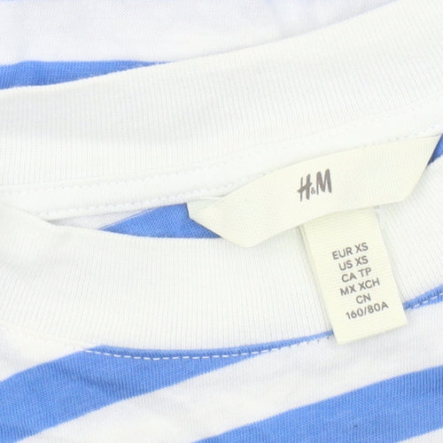H&M Women's Blue Striped T-Shirt XS