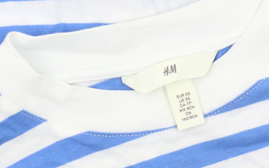 H&M Women's Blue Striped T-Shirt XS