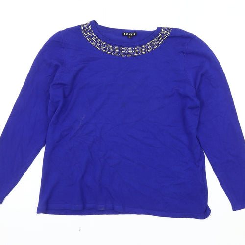Casamia Women's Blue Pullover Jumper L Beaded Neck