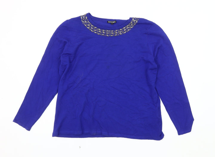 Casamia Women's Blue Pullover Jumper L Beaded Neck