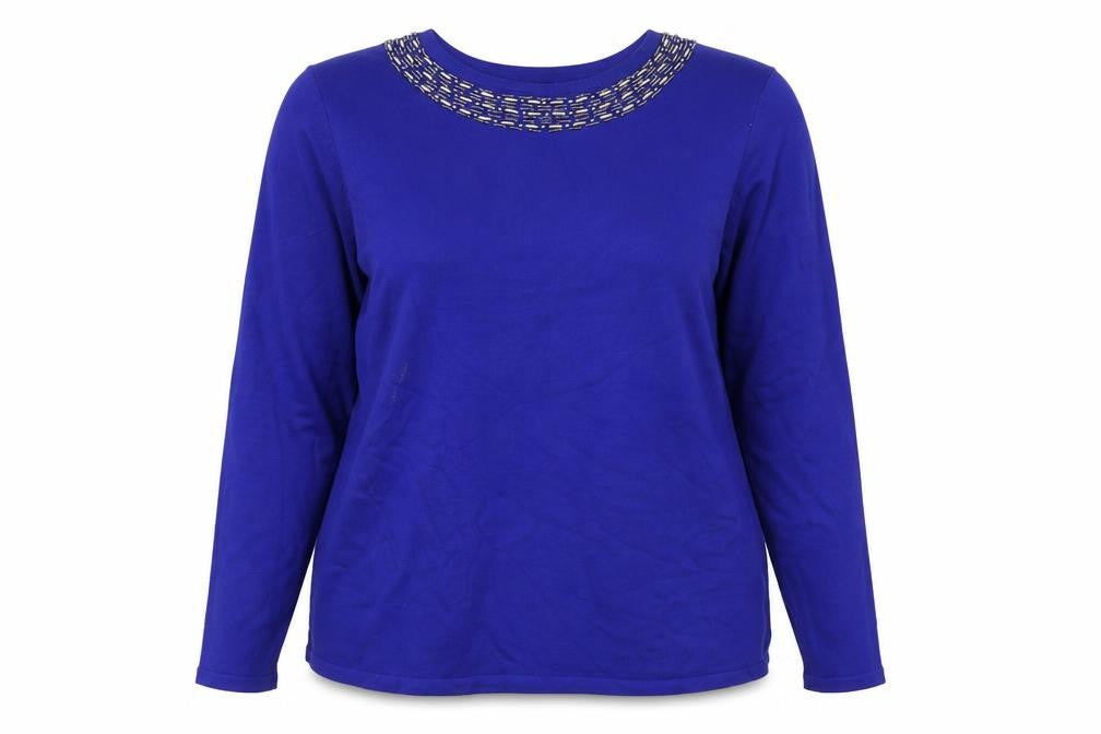 Front view of Casamia Women's Blue jumper L Beaded Neck