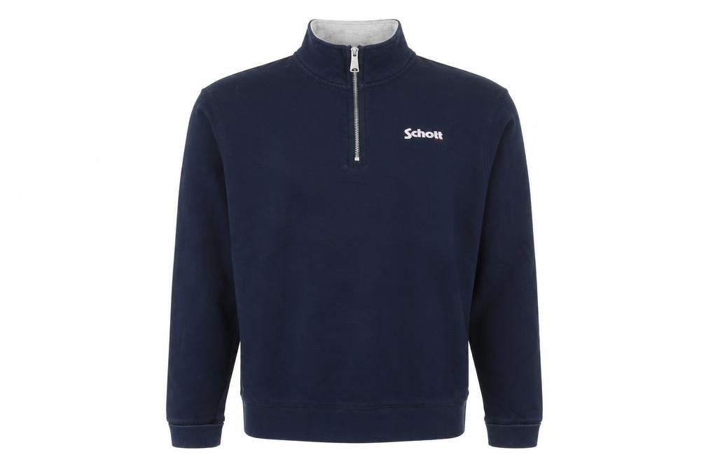 Front view of Schott Men's Blue Medium 1/4 Zip Sweatshirt