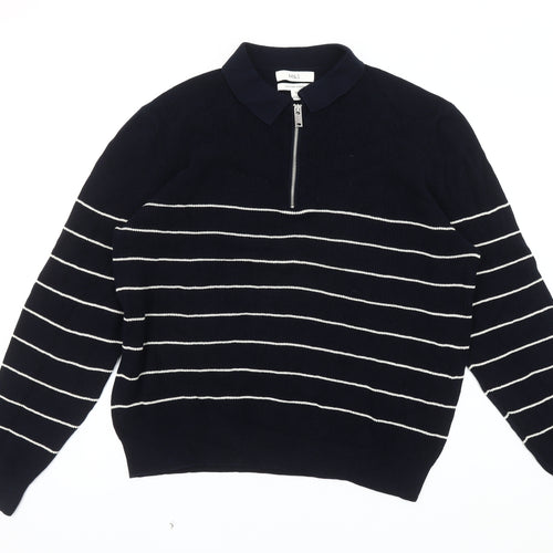 Marks and Spencer Men's Black XL Striped Collared Jumper