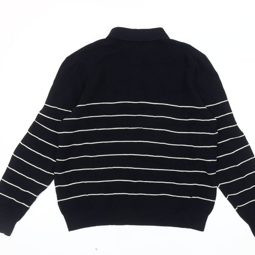 Marks and Spencer Men's Black XL Striped Collared Jumper