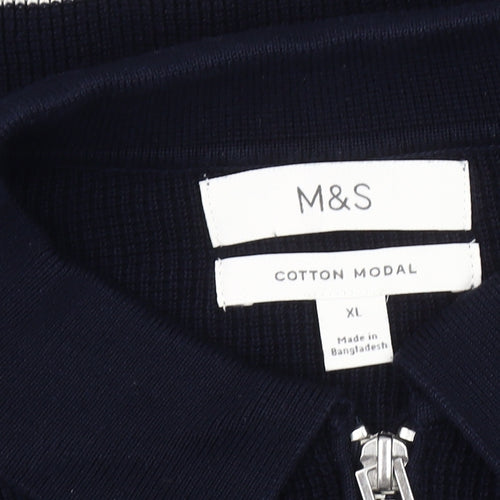 Marks and Spencer Men's Black XL Striped Collared Jumper