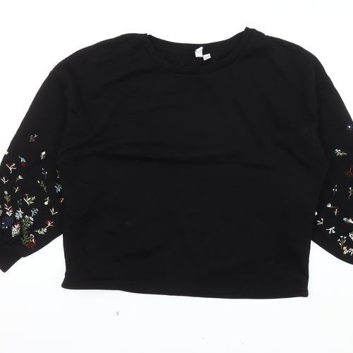 JDY Women's Black Embroidered Pullover Sweatshirt Medium