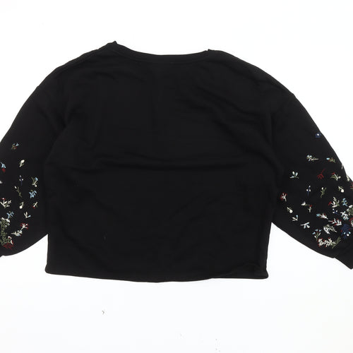 JDY Women's Black Embroidered Pullover Sweatshirt Medium