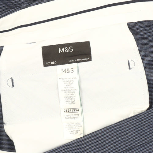 Marks and Spencer Men's Blue Regular Fit Trousers
