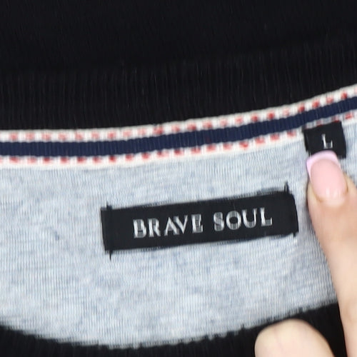Brave Soul Men's Black L Pullover Jumper Crew Neck