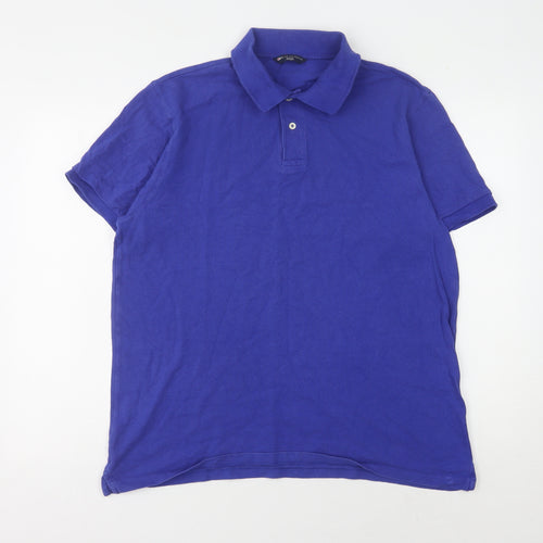 Marks and Spencer Men's Blue Polo Shirt L Solid