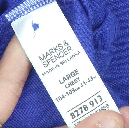 Marks and Spencer Men's Blue Polo Shirt L Solid