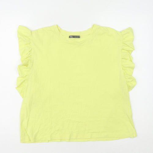 Zara Women's Yellow Ruffled Sleeve Cotton Top Size 12