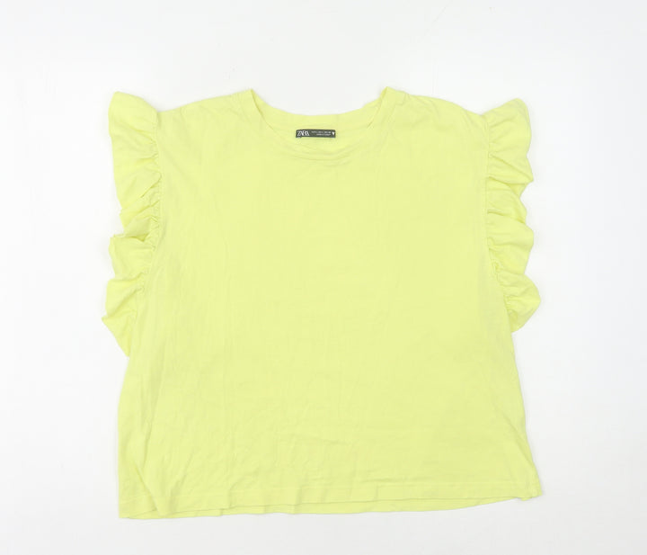 Zara Women's Yellow Ruffled Sleeve Cotton Top Size 12