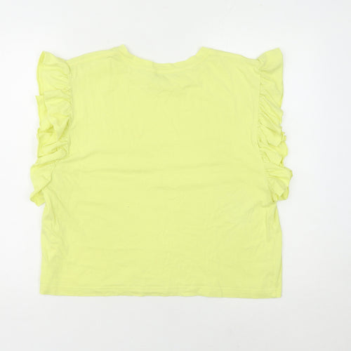 Zara Women's Yellow Ruffled Sleeve Cotton Top Size 12