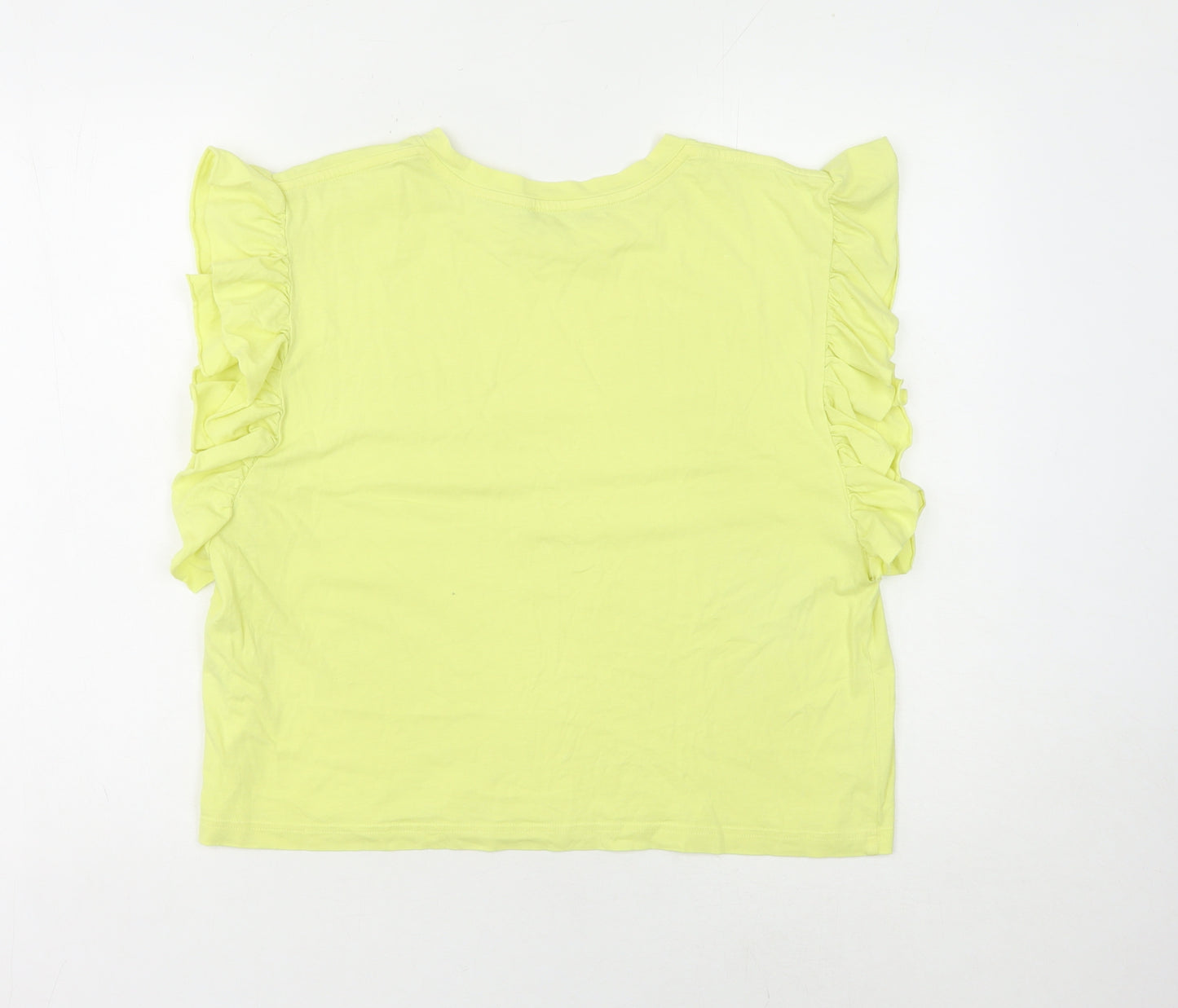 Zara Women's Yellow Ruffled Sleeve Cotton Top Size 12