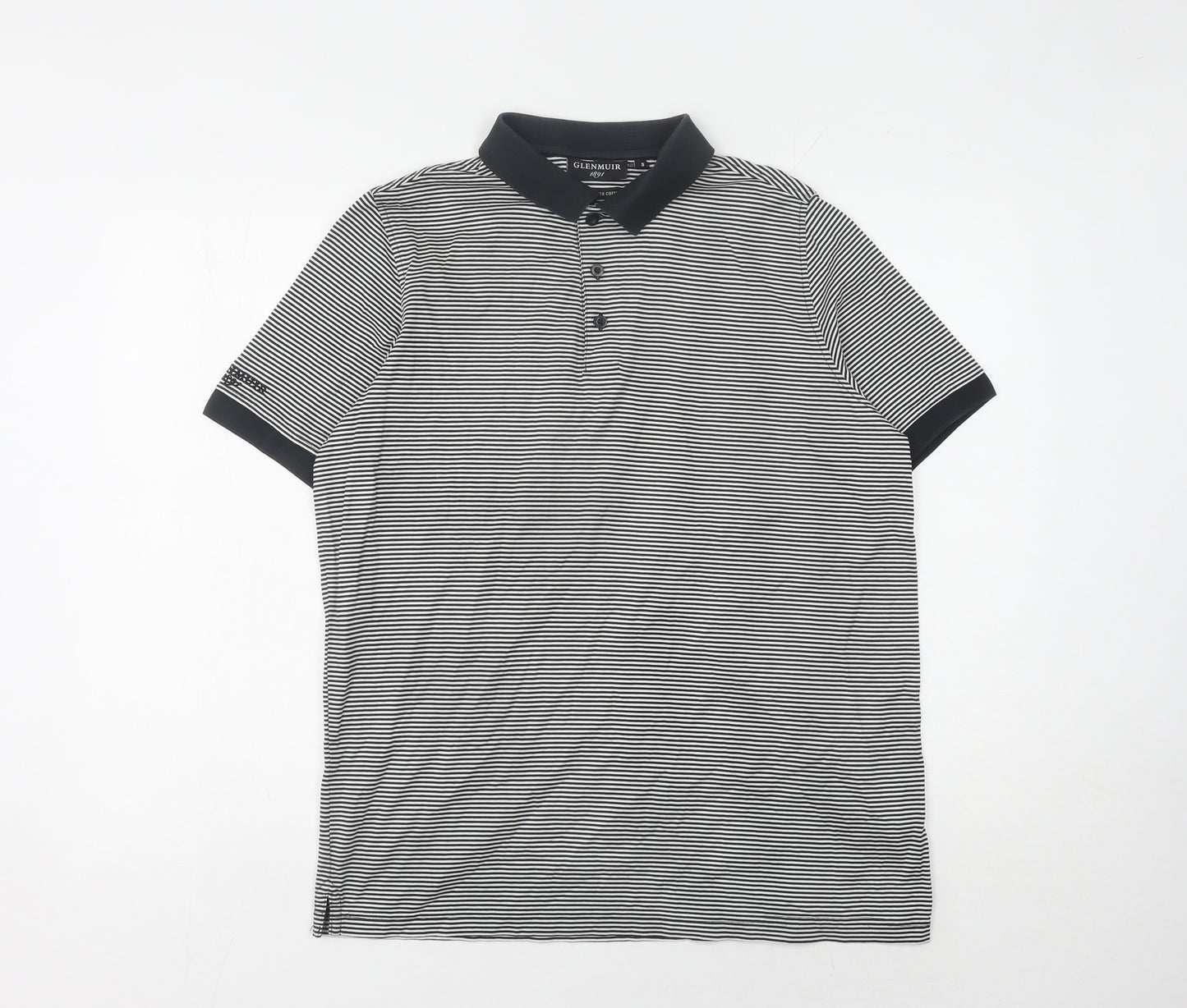 Glenmuir Men's Black Striped Polo Shirt, Size S