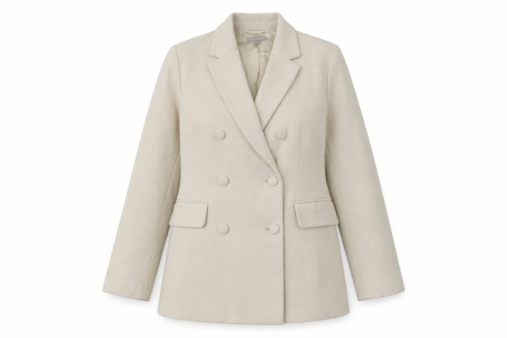 Front view of H&M Women's Ivory Double Breasted Blazer, size 14