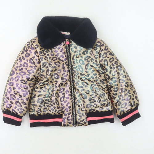 Billieblush Girls Golden Bomber Jacket, 2 Years, Animal Print