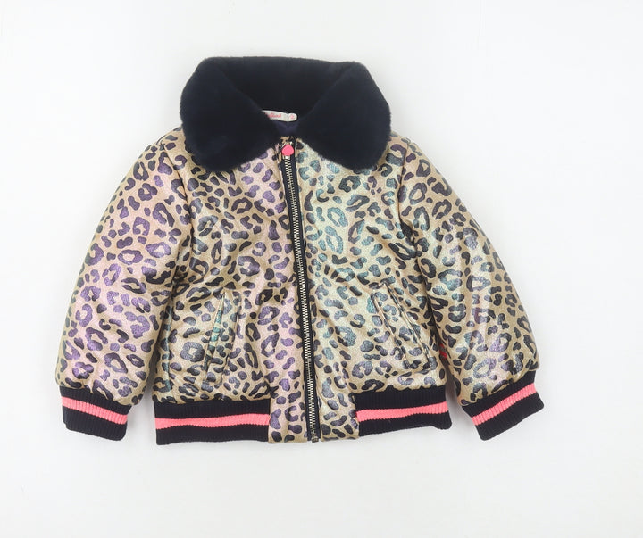 Billieblush Girls Golden Bomber Jacket, 2 Years, Animal Print