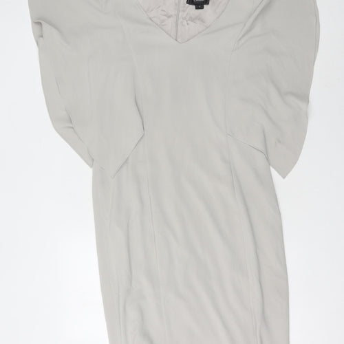 St. John Women's Grey Dress, Size 10, V-Neck, Elegant