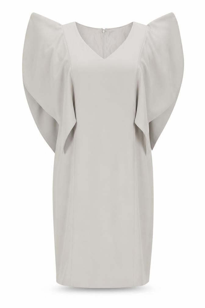 St. John Women's Grey Dress, Size 10, V-Neck, Elegant