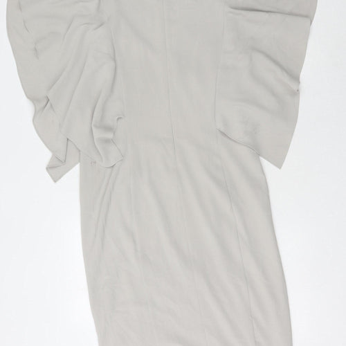 St. John Women's Grey Dress, Size 10, V-Neck, Elegant