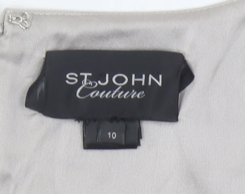 St. John Women's Grey Dress, Size 10, V-Neck, Elegant