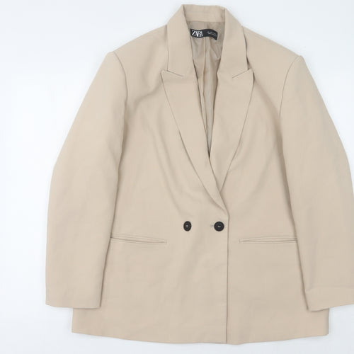 Zara Beige Women's Blazer Jacket Size 12 Elegant Lined
