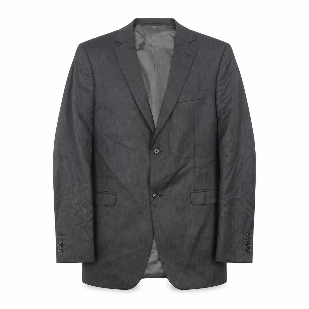 Front view of DKNY Men's Grey Long Blazer Jacket, size 42L