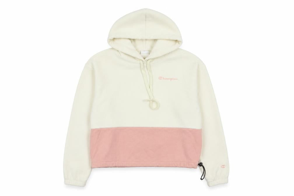 Front view of Champion Women's Ivory Pink Pullover Hoodie -, size S