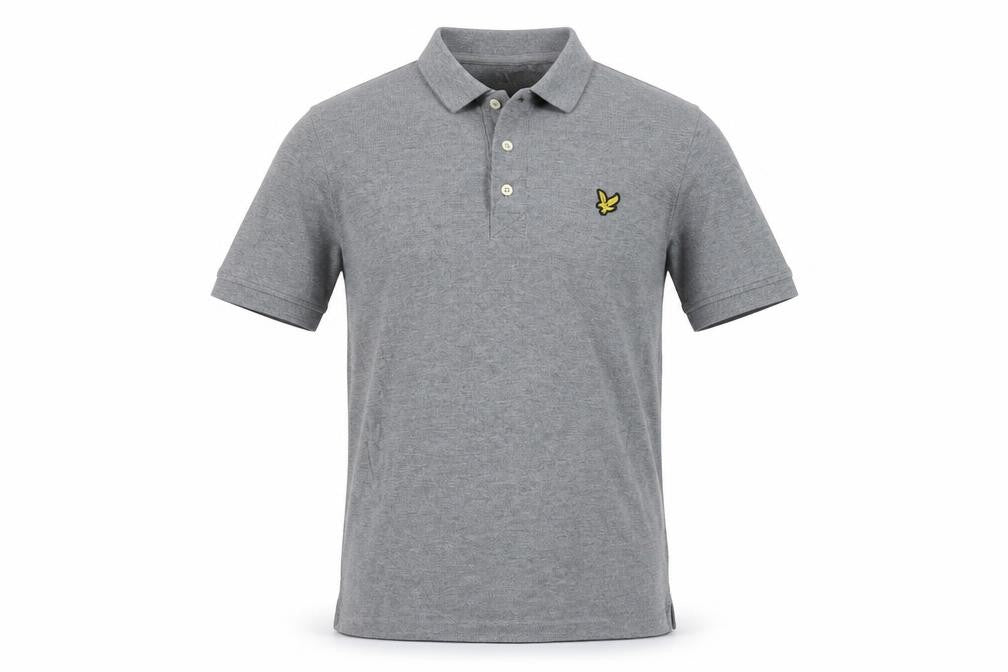Front view of Lyle & Scott Men's Grey Short Sleeve Polo Shirt, size S