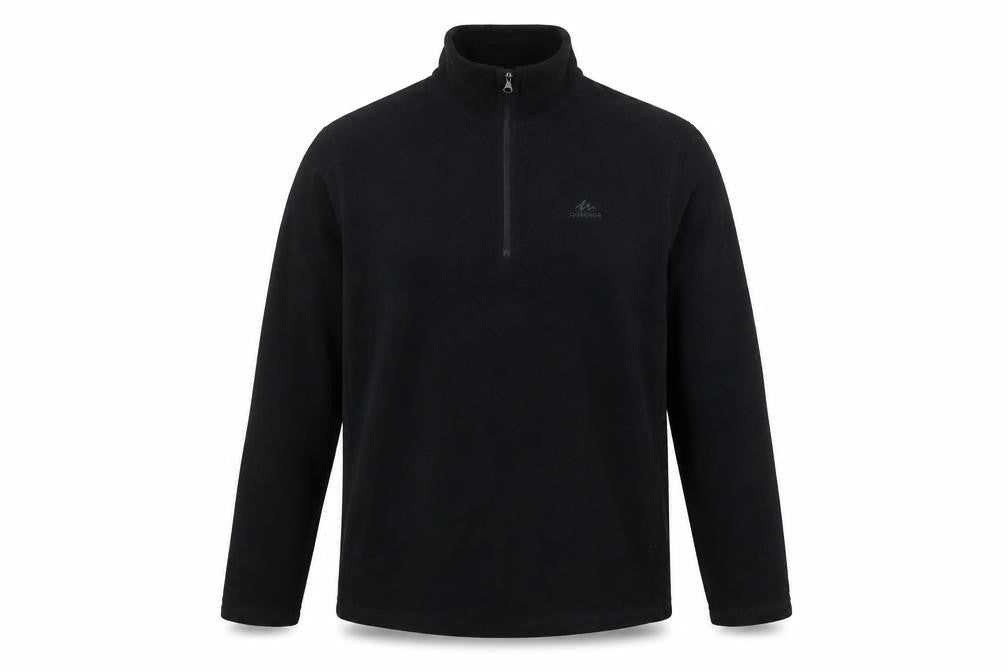 Front view of Men's Black Fleece High Neck Zip Medium Top