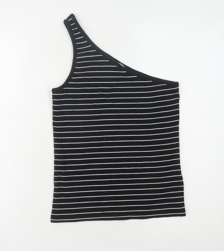 Marks and Spencer Women's Black Striped One Shoulder Tank