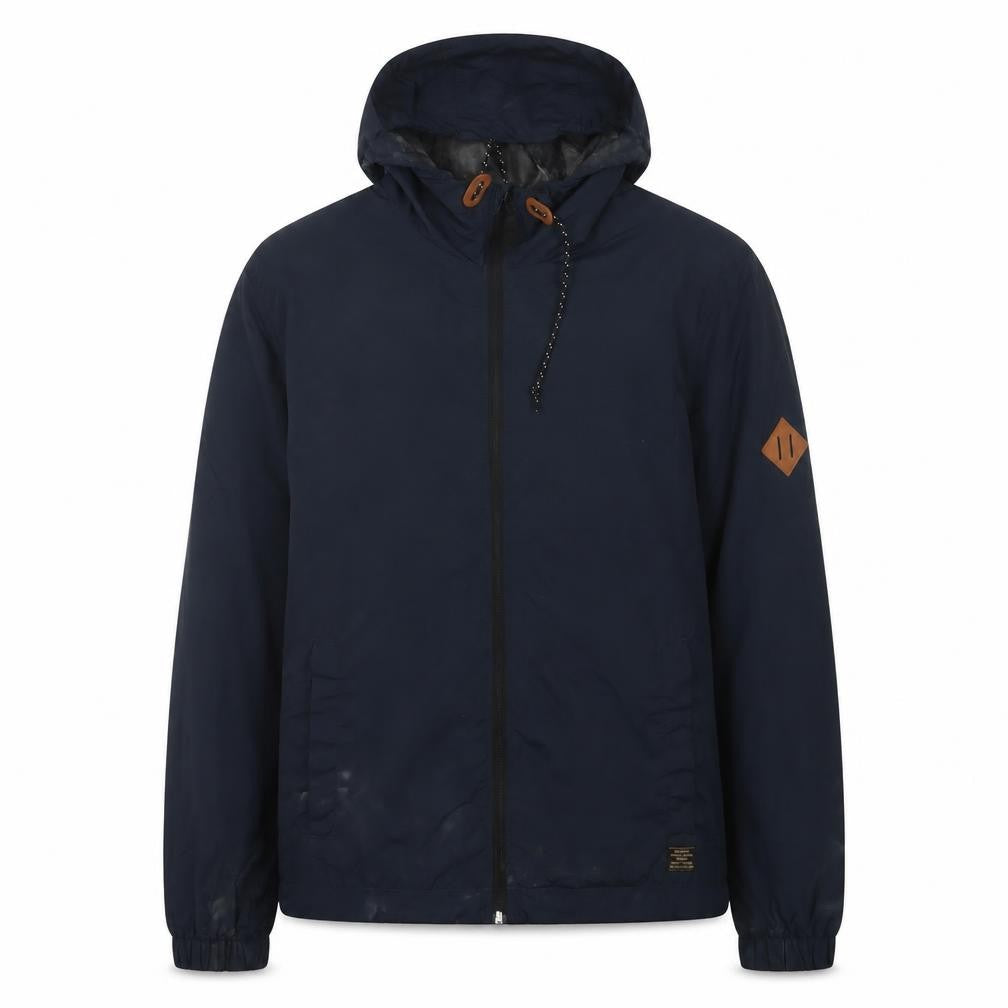 Front view of H&M Men's Blue M Windbreaker Jacket Hooded Full Zip