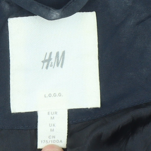H&M Men's Blue M Windbreaker Jacket Hooded Full Zip