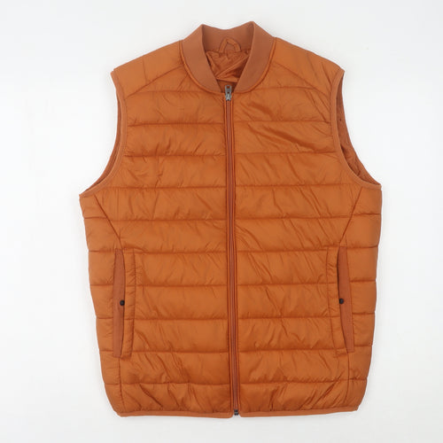Zara Men's Orange Puffer Waistcoat S