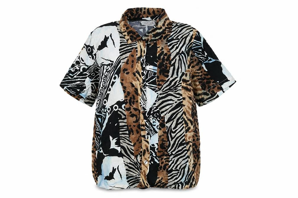 Front view of FINEZZA Women's Multicoloured Animal Print Shirt