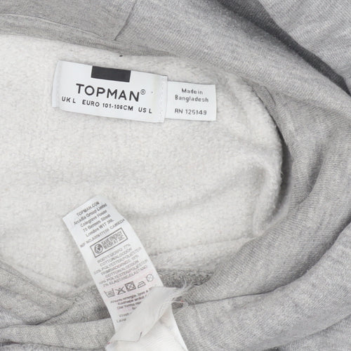 Topman Men's Grey Hooded Pullover Hoodie L