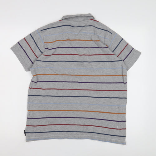 French Connection Men's Grey Striped Polo Shirt L