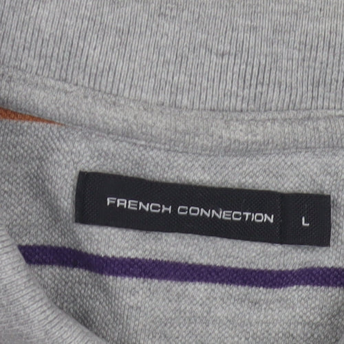 French Connection Men's Grey Striped Polo Shirt L