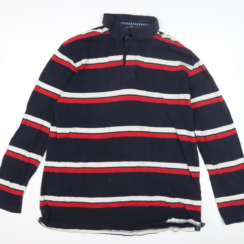 Boston Crew Men's XL Blue Striped Long Sleeve Polo