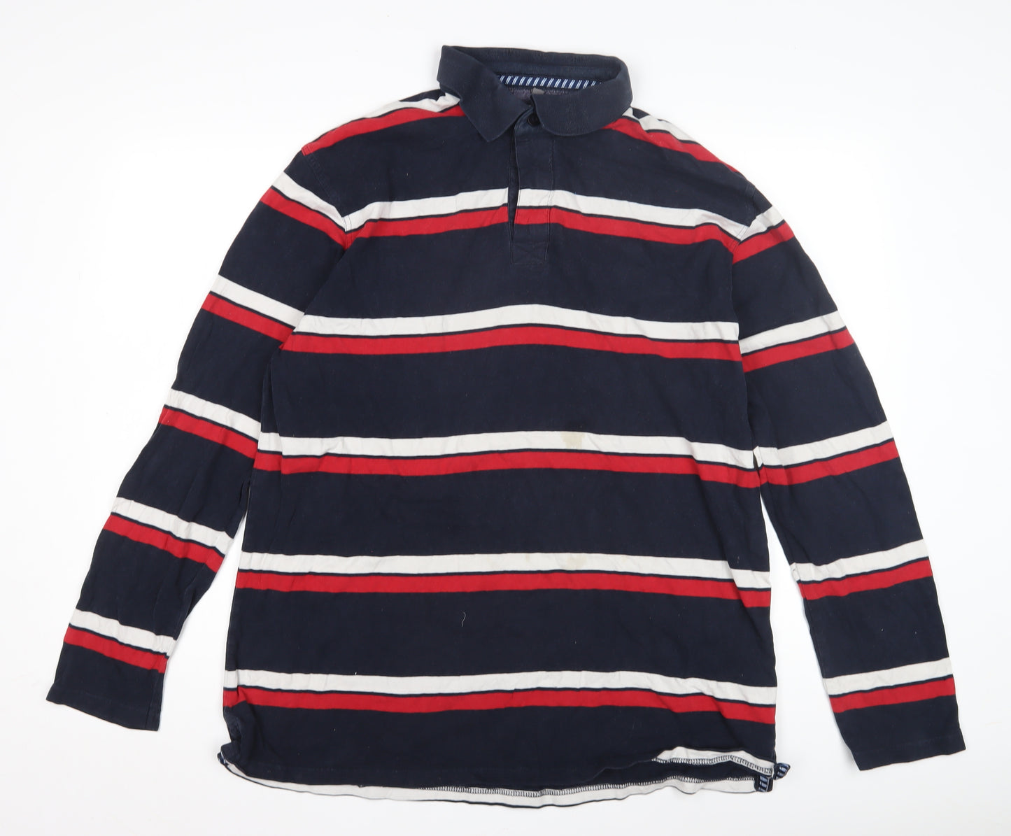 Boston Crew Men's XL Blue Striped Long Sleeve Polo