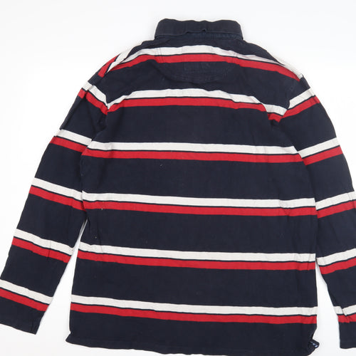 Boston Crew Men's XL Blue Striped Long Sleeve Polo