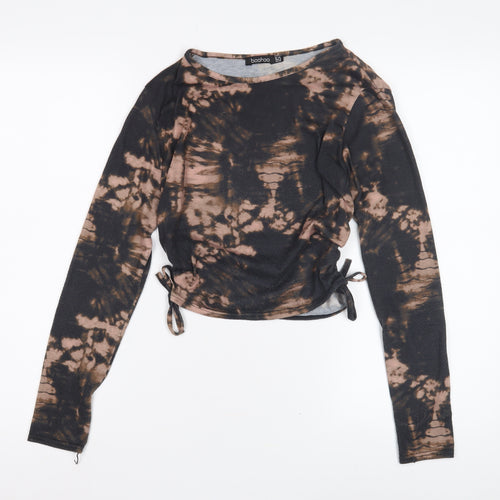 Boohoo Women's Black Tie-Dye Cropped Top Size 10
