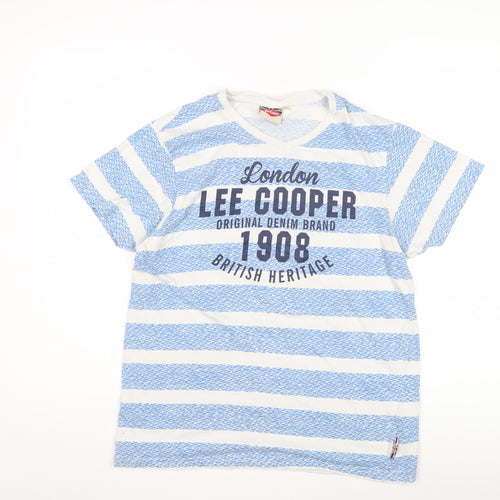 Lee Cooper Unisex Blue Striped T-Shirt, Size S, Casual Style