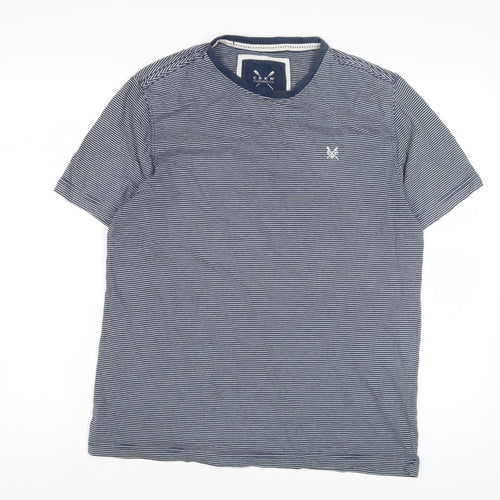 Crew Clothing Co. Men's Blue Striped M T-Shirt, Logo, Cotton
